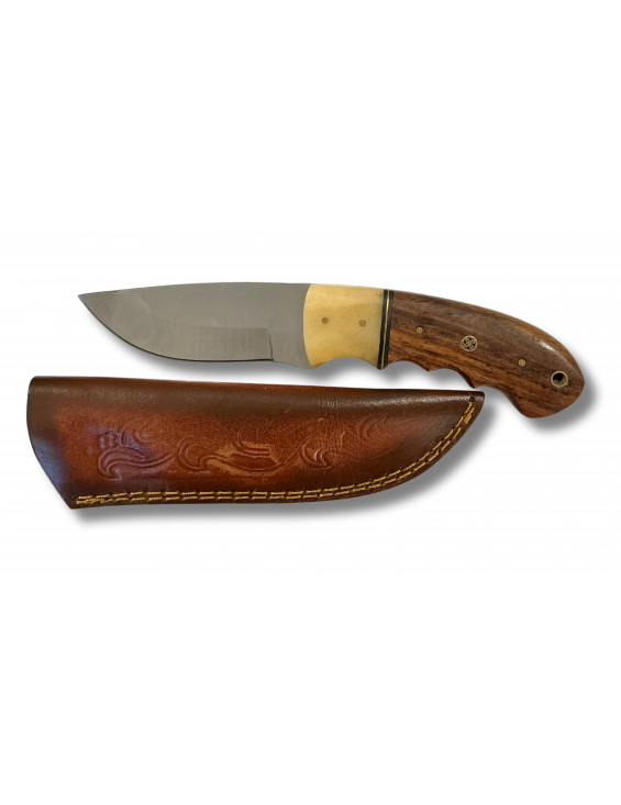 COUTEAU DE CHASSE MANCHE CORNE DELUXE AVEC ETUI CUIR