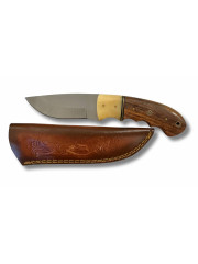 COUTEAU DE CHASSE MANCHE CORNE DELUXE AVEC ETUI CUIR