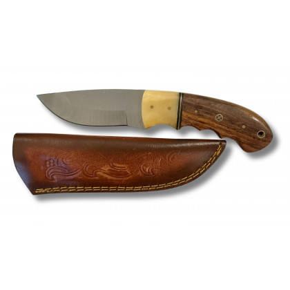 COUTEAU DE CHASSE MANCHE CORNE DELUXE AVEC ETUI CUIR